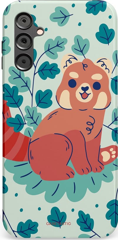 Casetastic Hoesje Geschikt voor Samsung A14 (5G/4G) - Stijlvolle Beschermende Duo-layer Case - Rode panda tuin