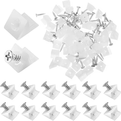 Set van 100 achterwandconnectoren, plastic wiggen voor kastwandbekleding, lade- en boxverbindingen, inclusief schroeven en witte wiggen