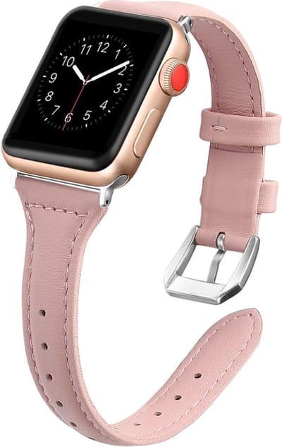 Leren bandje - geschikt voor Apple Watch 1/2/3/4/5/6/7/8/9/10/11/ SE (1,2,3) met maat 38 mm / 40 mm / 41 mm en 42 mm (Watch 10/11) - zachtroze