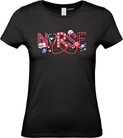 Dames t-shirt Valentine Love Nurse | Valentijn cadeautje voor haar | Valentijn | Valentijnsdag voor vrouwen | Zwart Dames | maat XS