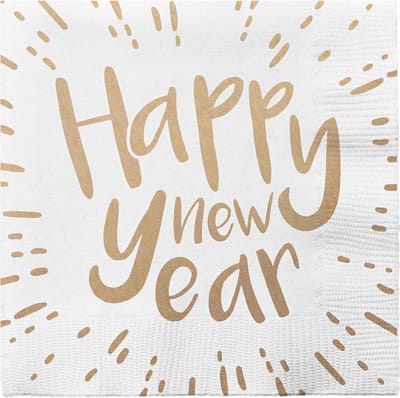 Go Go Gadget - Servetten 'Happy new year' - Oud & Nieuw viering - 1 set van 20 stuks - Wit/ Rose goud - 33x33cm