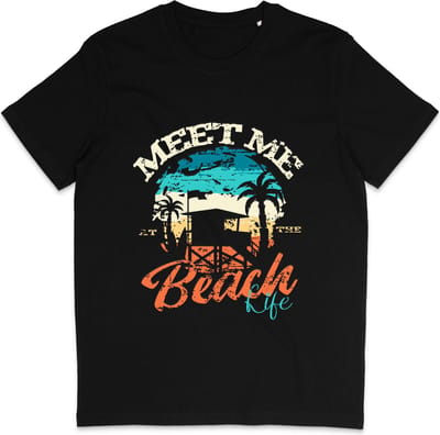 Dames Heren T Shirt - Beach Life - Zomer - Zwart - XS