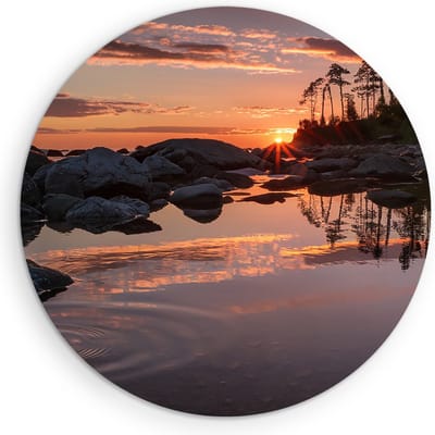 Saammp Muurcirkel Hout - Zonsondergang - Stenen - Bomen - Landschap - Natuur - Ø 90 - Wandcirkel - Wanddecoratie Cirkel - Muurdecoratie Woonkamer - Slaapkamer decoratie - Rond Schilderij