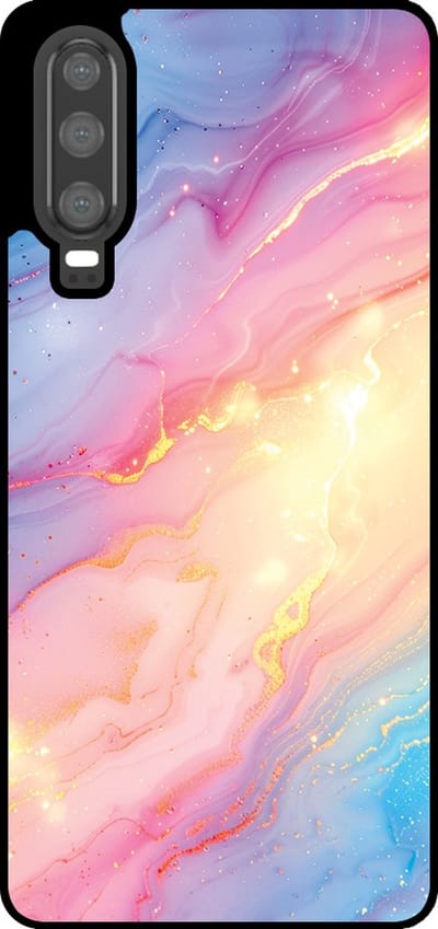 Smartphonica Telefoonhoesje Geschikt voor Huawei P30 met Regenboog Glitter Marmer Opdruk - TPU Backcover Case Rainbow Glitter Marble Design geschikt voor Huawei P30