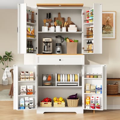 Buffetkast - 80 x 40 x 180 cm - Keukenkast met 12 Deurvakken en Laden - MDF/Spaanplaat - Wit