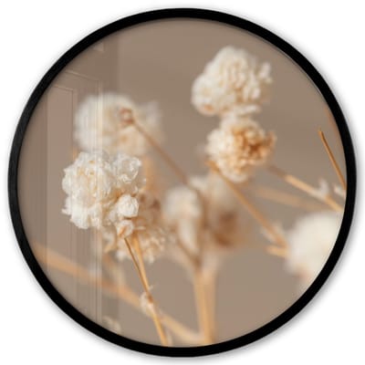 Poster in lijst Rond - Fotolijst 40x40 cm - Posters - Bloemen - Wit - Natuur - Pastel - Ronde posterlijst zwart - Decoratie - Wanddecoratie woonkamer - Muurdecoratie slaapkamer