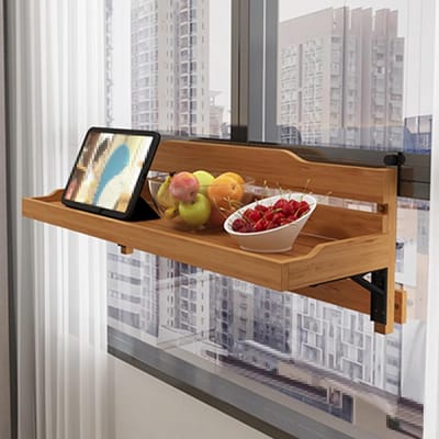 Opklapbare Balkontafel - Hangende Hout Tafel - Kleine Ruimtes - Installatie Zonder Boren - 120cm Breed - Beige