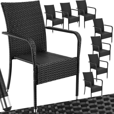 tectake® Tuinstoelen Girona - Terrasmeubilair - Set van 8 - Wicker Tuinstoel met Armleuning - Stapelbaar -Tuinset Stoelen voor Tuin, Terras of Balkon - Draagkracht 120 kg per Stoel - Verkrijgbaar in div. sets