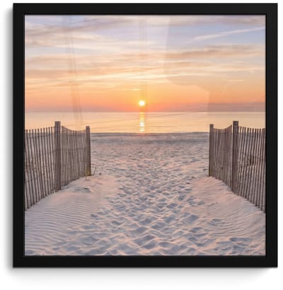 Poster in lijst - Fotolijst 40x40 cm - Posters - Zonsondergang - Strand - Zand - Posterlijst zwart - Decoratie - Wanddecoratie woonkamer - Muurdecoratie slaapkamer