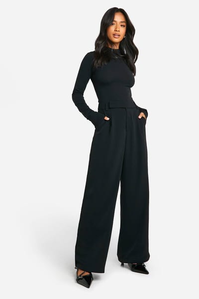 boohoo Dames Petite rechte pijpenbroeken | Zwart | Maat: 40