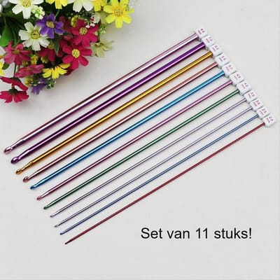*** 11-delige Haaknaald Set - Tunesische Aluminium Breinaalden - Voor Haken & Borduren - van Heble® ***