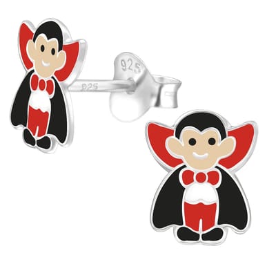 Joy|S - Zilveren vampier oorbellen - 7 mm x 8.5 mm - dracula halloween kinderoorbellen