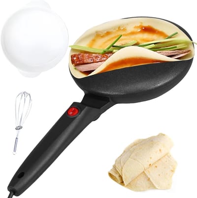 Pannenkoekenmaker Met Handgreep - Elektrische Crêpe Maker - Ontbijt Maken - Anti-aanbak & Gemakkelijk - 20.5 cm Diameter - Zwart