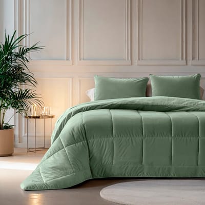 Zavelo Easy All-in-one-Dekbed Velvet Groen - 1-persoons (140x200 cm) - Lazy Dekbed zonder overtrek - Wasbaar Dekbed - Zomerdekbed & Winterdekbed