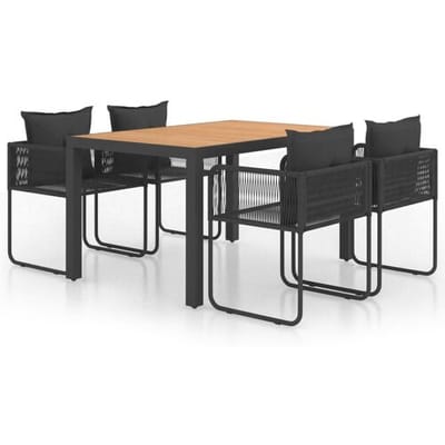 vidaXL - 5-delige - Tuinset - PVC-rattan - zwart - en - bruin