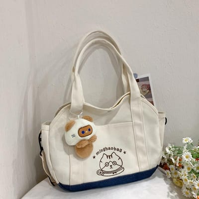Canvas Tas Dames Eén Schouder Literair Grote Capaciteit Studenten Handtas Draag Boekentas Tote Bag Klas Tas Veelzijdige Crossbody Tas gray