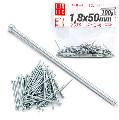 LUN FIX - Stauchkopf spijkers 1,8 x 50 mm - 100g (ca. 95 stk.) - Verzinkte bouwspijkers - Houten spijkers voor bouwprojecten
