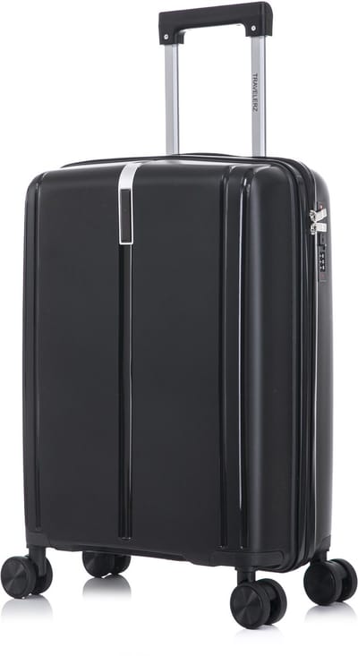 TRAVELERZ - Valencia - Handbagage - 42L - 56x40x22cm - Polypropyleen - Harde schaal - Cijferslot - Lichtgewicht - Flexibel - Duurzaam - Dubbele wielen - Spinner wielen - Black