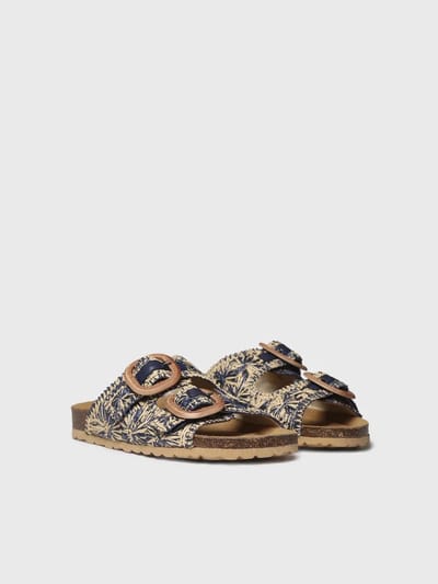 Damessandaal van raffia met bloemenprint | GUAM-RF