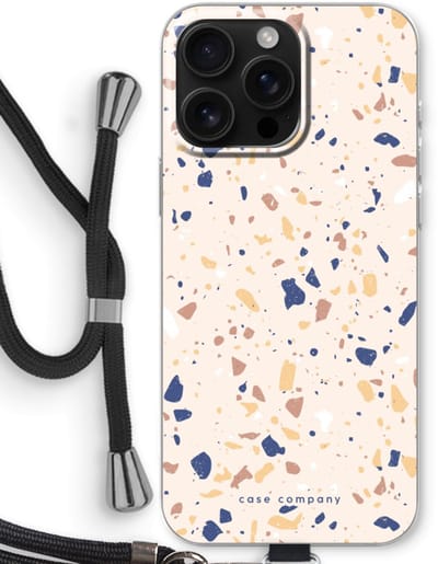 Case Company® - Hoesje met koord geschikt voor iPhone 16 Pro Max hoesje met Koord - Terrazzo N°23 - Telefoonhoesje met Zwart Koord - Bescherming aan alle Kanten en Over de Schermrand