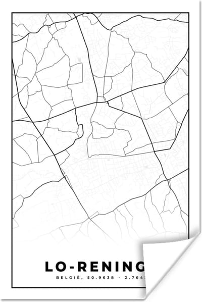 Poster Stadskaart – Plattegrond – België – Zwart Wit – Lo Reninge – Kaart - 120x180 cm XXL