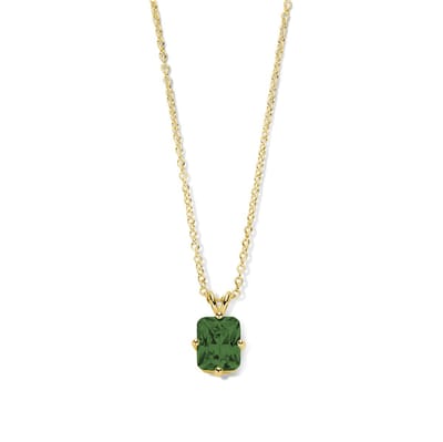 New Bling 9NB-1274 Zilveren ketting met Hangertje - Zirkonia - Rechthoek - Groen - 10x8mm - Ankerschakel - 1,65mm Dikte - 43+5cm - Zilver - Verguld/Goud op Zilver