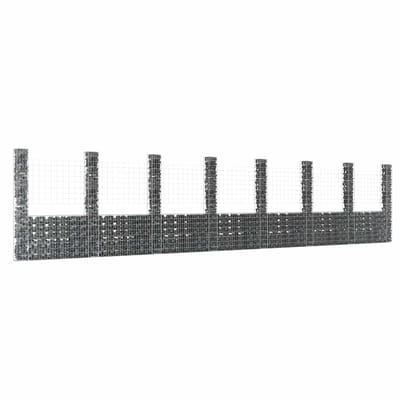 vidaXL - Schanskorf - U-vormig - met - 8 - palen - 860x20x200 - cm - ijzer