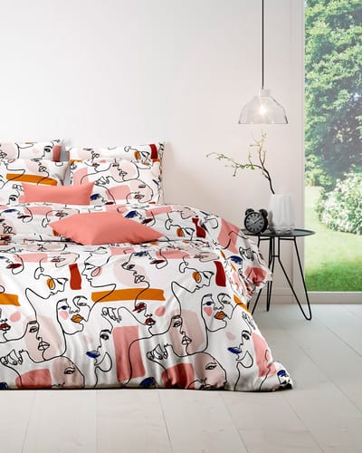 Mistral Home - DEKBEDOVERTREK - katoen renforcé - 200 x 200 cm + 2x 65 x 65 cm - tweepersoons - tekening - oranje