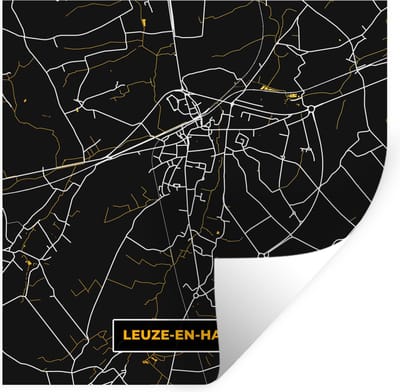 Muurstickers - Sticker Folie - Leuze-en-Hainaut - Plattegrond - Kaart - Stadskaart - Goud - 100x100 cm - Plakfolie - Muurstickers Kinderkamer - Zelfklevend Behang XXL - Zelfklevend behangpapier - Stickerfolie