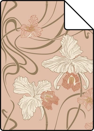 Proefstaal ESTAhome behang vintage bloemen in art nouveau stijl terracotta roze - 26.5 x 21 cm - 139668-S