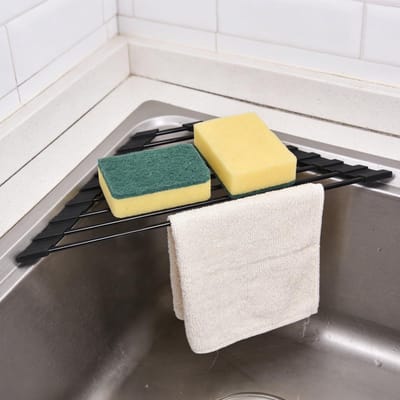 Dailygoods- Afdruiprek Klein - Opvouwbaar - Roestvrij Staal - Siliconencoating - Afdruipmat voor Gootsteen - Geschikt voor Servies, Fruit en Groenten