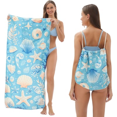 2-in-1 Blauwe Opvouwbare Strandlaken Rugzak Sneldrogend Absorberend Veranderbare Strandmat Draagtas Voor Zomer Kamperen Yoga Reizen Zwembad 70x140cm blue