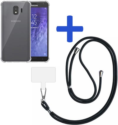 Smartphonica Telefoonhoesje Geschikt voor Samsung Galaxy J4 Transparant Schokbestendig met Afneembaar Universeel Telefoonkoord - Backcover Case Siliconen ShockProof with Lanyard geschikt voor Samsung Galaxy J4