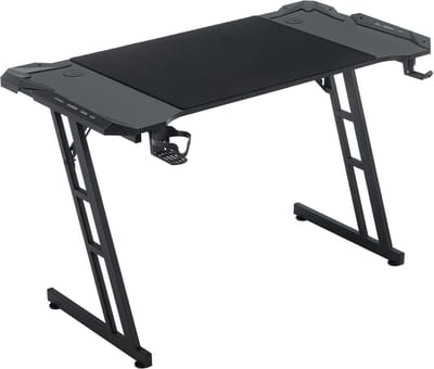 120 x 60 cm Vrijstaande Bureaus Gamer Computerbureau Ergonomische Gamingtafel Kantoortafels met Koolstofvezelplaat Kabelgat Bekerhouder & Hoofdtelefoonaansluiting PC-gamingtafel met LED NAIZY
