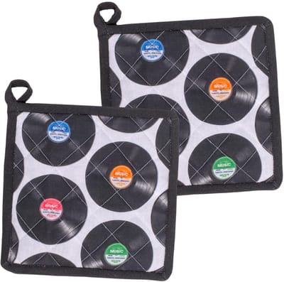 Dailygoods- Pannenlap Retro Design - Set van 2 - Hoogwaardig Katoen - Hittebestendig - Digitale Print - 20 x 20 cm - Keukenhandschoenen