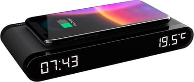 Wekker-oplaadstation - THOMSON - Zwart - 15W inductie, Temperatuur, USB-C-poort, Stroomvoorziening. 230V