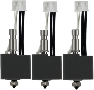 Dailygoods- Hotend 3-pack - 0,2 mm/0,4 mm/0,6 mm - Messing Mondstuk - Verwarmingsblok - Thermistor - Hittebestendig Aluminium/Roestvrij Staal - 3D-printer Nozzle