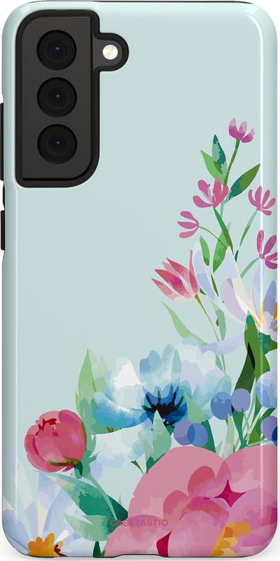 Casetastic hoesje geschikt voor Samsung Galaxy S21 FE 5G - Dubbellaagse bescherming - Dagdroom in bloei - Fashion Case - Lichtgrijs Lichtroze