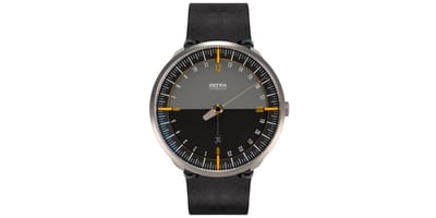 BOTTA Horloge UNO 24 Automatisch 24-uurs – Eenwijzer – Zwart/Oranje – Zwart Leren Band – 40 mm
