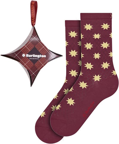 Burlington dames giftbox sokken xmas star rood
