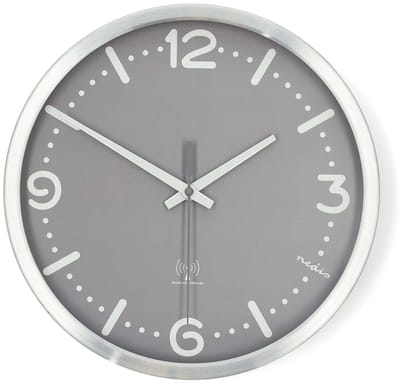 Nedis Wandklok - Diameter 30 cm - Radiogestuurde tijd - Stil uurwerk - Grijs
