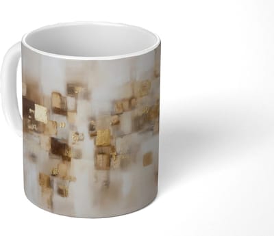 Mok - Koffiemok - Abstracte vierkanten - Aardetonen - Mistig - Mokken - 350 ML - Beker - Koffiemokken - Theemok