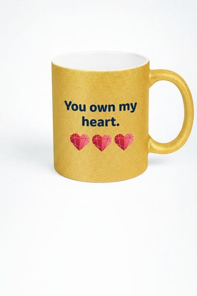 Gouden Glitter Mok 'You Own My Heart' met Liefdeshartjes - Romantisch Cadeau voor Valentijn of Jubileum