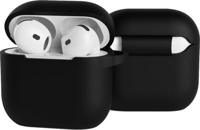 Case - Geschikt voor Apple AirPods 4 - Siliconen Hoes met Clip - Silicone Hoesje Cover - Zwart