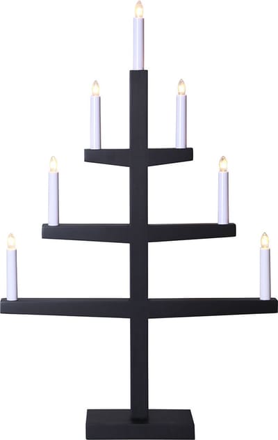 Star Trading Grote kandelaar 'Tripp' met 7 kaarsen, grenenhout, E10-lamp, zwart, H 77 cm