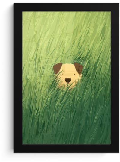 Poster in lijst - Fotolijst 20x30 cm - Posters - Hondje - Gras - Oren - Bruin - Posterlijst zwart - Decoratie - Wanddecoratie woonkamer - Muurdecoratie slaapkamer - Kerstversiering - Kerstdecoratie voor binnen - Kerstmis