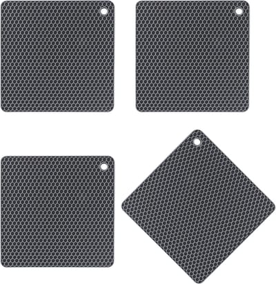 QTTVBTNA - Siliconen pannenlappen - Antislip Placemat - Vierkante honingraat placemat - Veelzijdig - Grijs - 18.5 x 18.5cm - set van 4