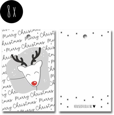 8x Kerst Labels / Kaartje van karton / Cadeaulabels / Label | MERRY CHRISTMAS | Rudolph