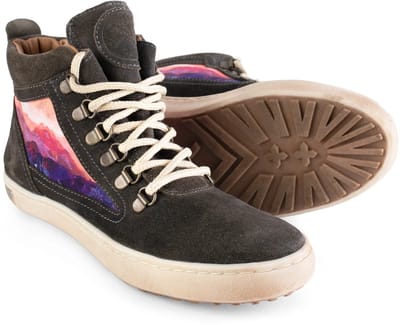 Inkkas Andes Camping Boot dames sneaker – comfortabele suède leren hiking boot met Andes-bergprint – paars/roze, maat 37