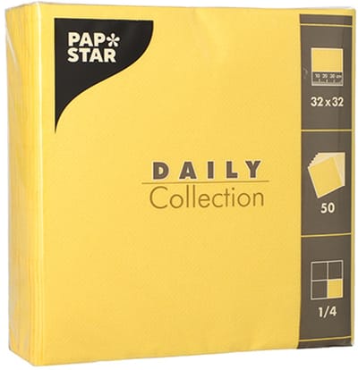 14x 50 Servetten DAILY Collection 1/4 vouw 32 cm x 32 cm geel